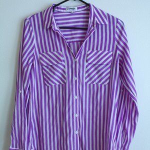 EXPRESS Long-Sleeved Striped Button-Down Blouse